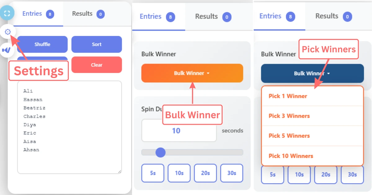 Wheel of Name Spin Bulk Winner feature