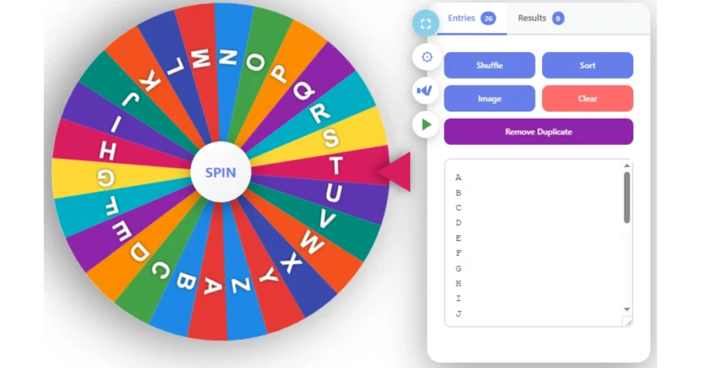 Wheel of Alphabet A to Z random letter picker