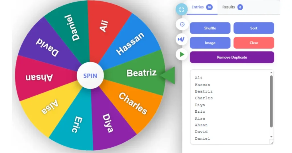 Open Wheel of Name Spin in fullscreen mode