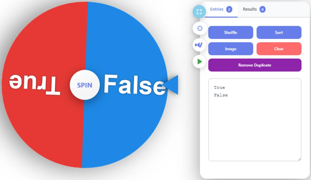 True or False Spinner - free online random answer wheel