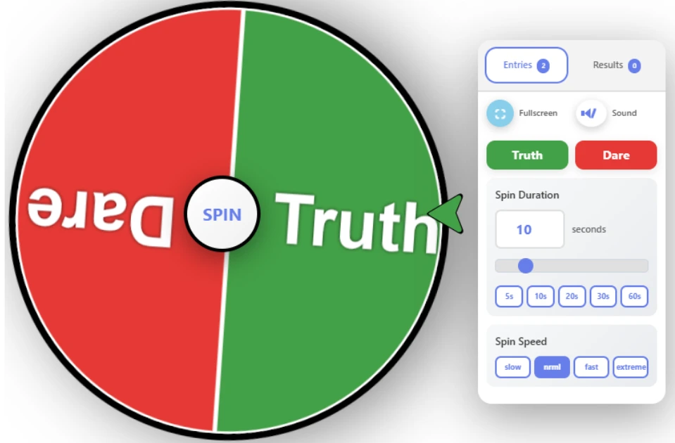 Truth or Dare Spinner wheel for random challenges